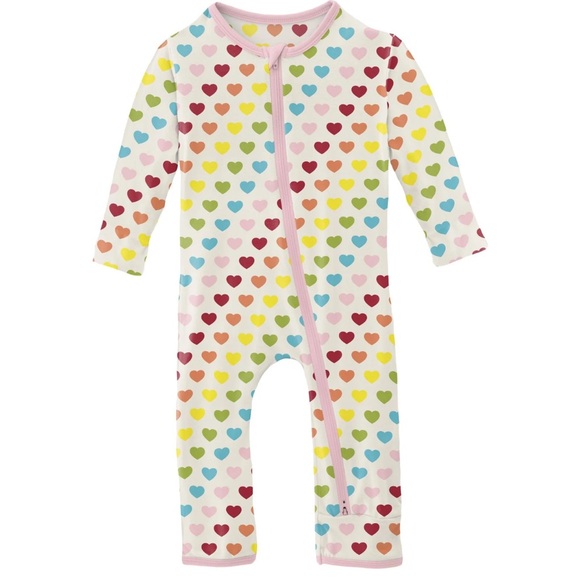 NWT Kickee Pants Print Coverall with 2 Way Zipper in Rainbow Hearts, NB 9-12 - Picture 1 of 12